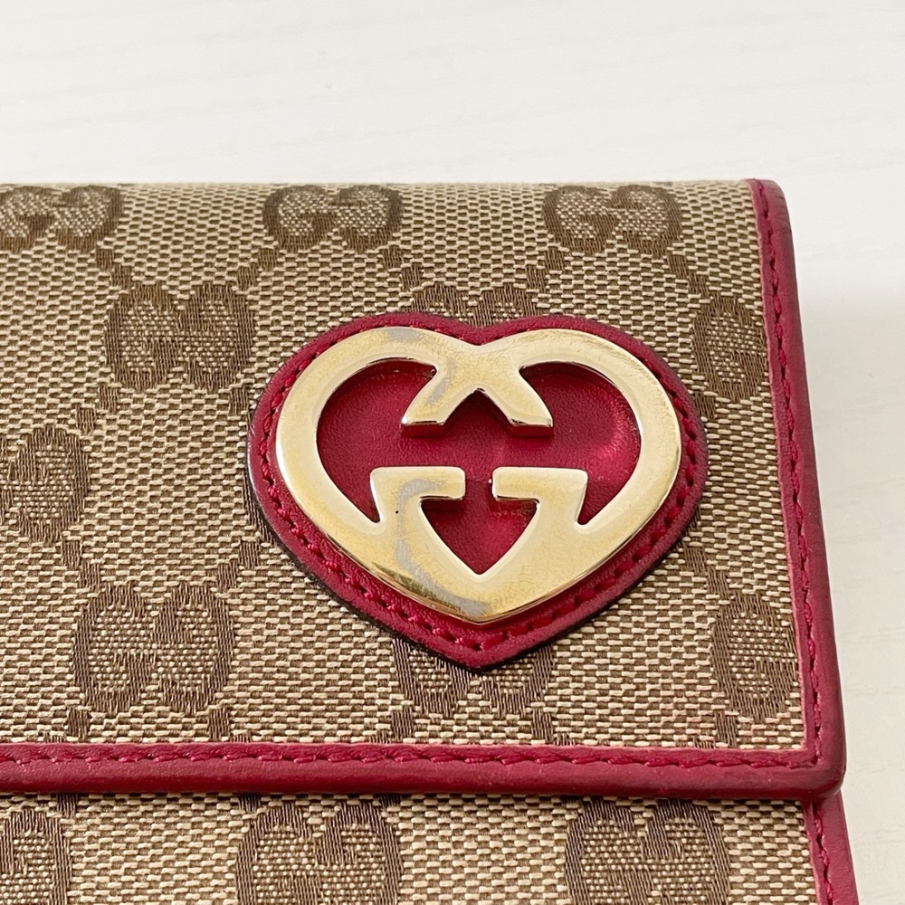 Gucci brown monogram canvas burgundy leather trim heart GG logo wallet - Picture 2 of 14